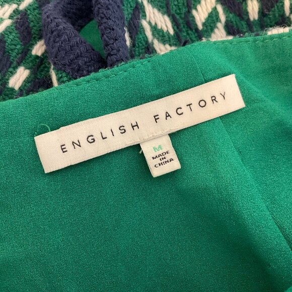 English Factory Knit Skirt M Green White Navy Blue Chevron Lined - Picture 8 of 8